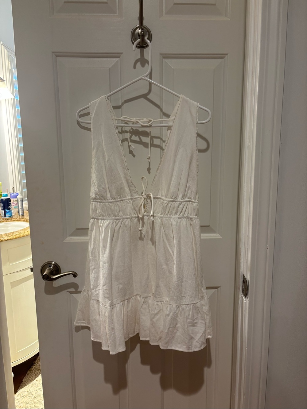 Ocean Drive White Deep V Tie-Front mini dress with built in shorts